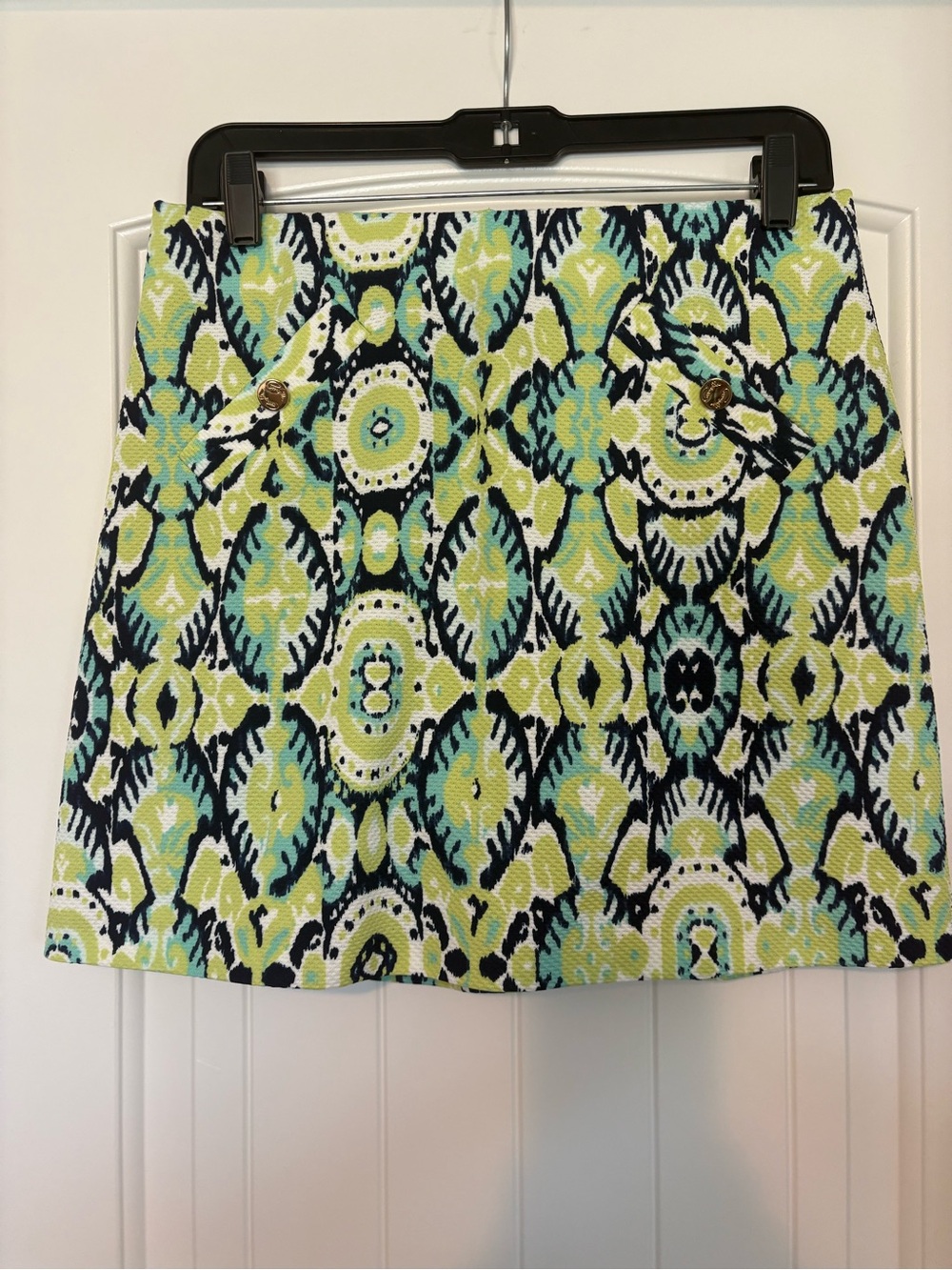 Pappagallo Lime Green and Teal Printed Mini Skirt